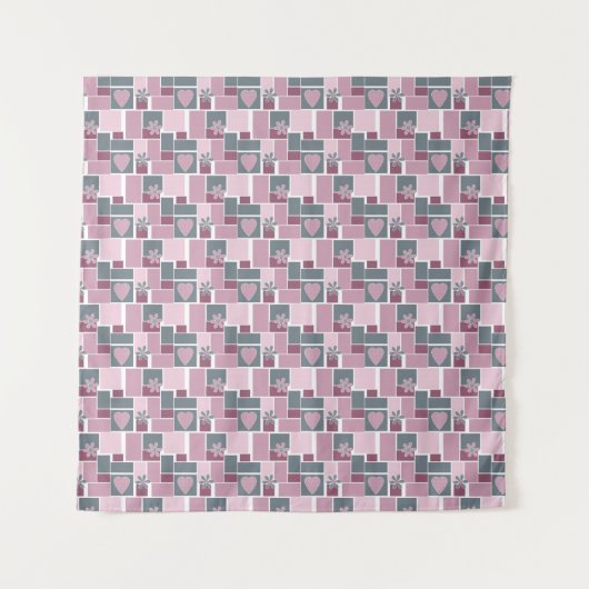 Roze grijs bruine patchwork van vierkante lapjes wandkleed (Voorkant)