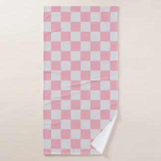 Roze + Grijs Check Checkerboard Patroon Badhanddoek