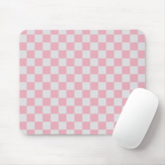 Roze + Grijs Check Checkerboard Patroon Muismat (Met muis)