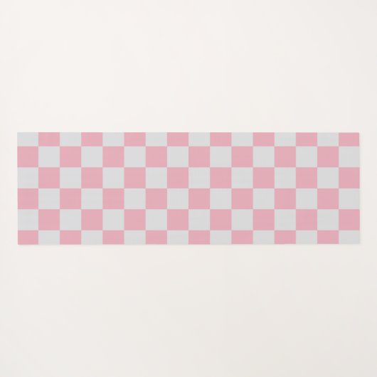 Roze + Grijs Check Checkerboard Patroon Yogamat (Achterkant (horizontaal))