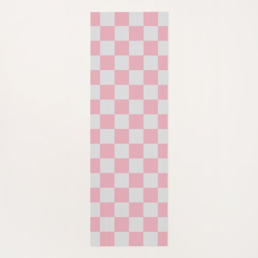 Roze + Grijs Check Checkerboard Patroon Yogamat (Achterkant)
