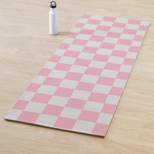 Roze + Grijs Check Checkerboard Patroon Yogamat (In situ)