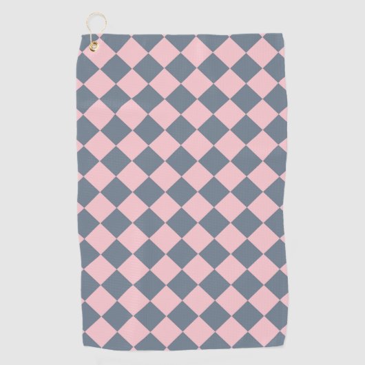 Roze Grijs Checker Diamant Patroon Golfhanddoek (Voorkant)