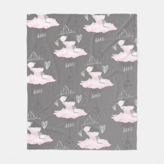 Roze & Grijs Couture Ballerina Meisjes Slaapkamer Fleece Deken (Voorkant)