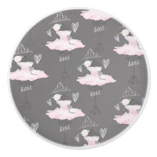 Roze & Grijs Couture Ballerina Meisjes Slaapkamer Keramische Knop