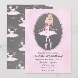 Roze & Grijs Couture Ballerina Verjaardagsfeestje Kaart
