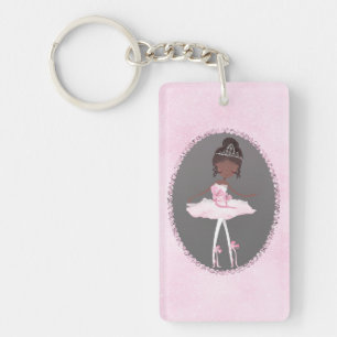 Roze & Grijs Couture Donkere Huid Ballerina Meisje Sleutelhanger