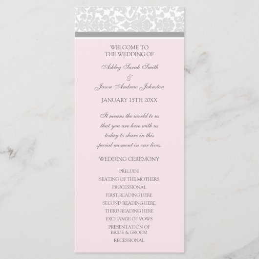 Roze Grijs Damask Wedding Program Programma (Voorkant)