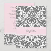 Roze Grijs Damaskus Doop Uitnodiging (Voorkant / Achterkant)