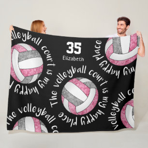 Roze grijs De volleybalveld is mijn gelukkige plek Fleece Deken