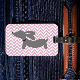 Roze & Grijs Doxie Wiener Dog Bagage Bag Label Bagagelabel