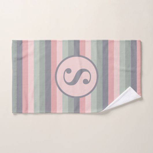 Roze grijs en groene horizontale streping bad handdoek (Handdoek)