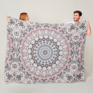 Roze Grijs en Wit Mandala Patroon Fleece Deken