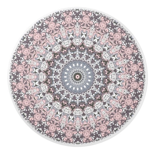 Roze grijs en wit mandala patroon keramische knop (Voorkant)