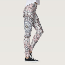Roze grijs en wit mandala patroon leggings