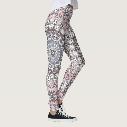Roze grijs en wit mandala patroon leggings (Rechts)