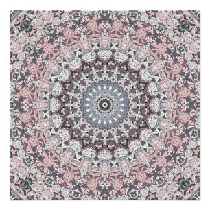 Roze grijs en wit mandala patroon perfect poster