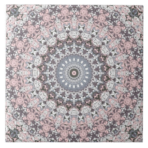 Roze grijs en wit mandala patroon tegeltje