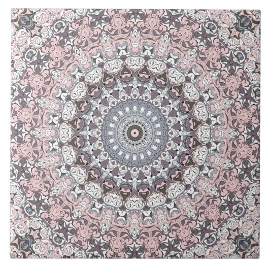 Roze grijs en wit mandala patroon tegeltje (Voorkant)