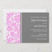 Roze grijs Foto 40th Birthday Party Invitation Kaart (Achterkant)