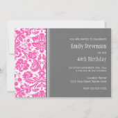 Roze grijs Foto 40th Birthday Party Invitation Kaart (Achterkant)