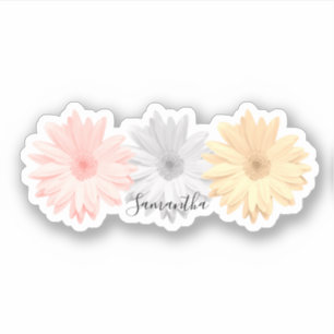 Roze Grijs Geel Daisy Bloemen Naam Sticker