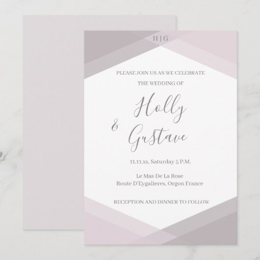 Roze Grijs Geometrisch Monogram Modern Chic Weddin Kaart (Voorkant / Achterkant)