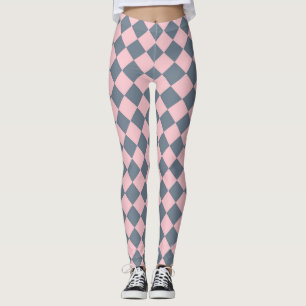 Roze Grijs Geruit Diamant Patroon Leggings