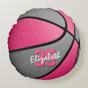 Roze Grijs Girly Sport Gepersonaliseerd Basketbal Rond Kussen