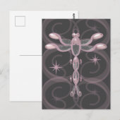 Roze, grijs, glazen dragonfly met sterren briefkaart (Voorkant / Achterkant)