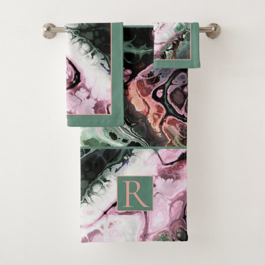 Roze, grijs-groene stropdas kleurstof marmer patro bad handdoek (Insitu)