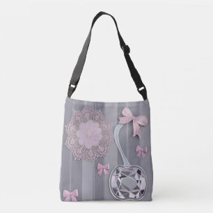 Roze & Grijs huwelijkscadeau Crystal Grey AI kunst Crossbody Tas