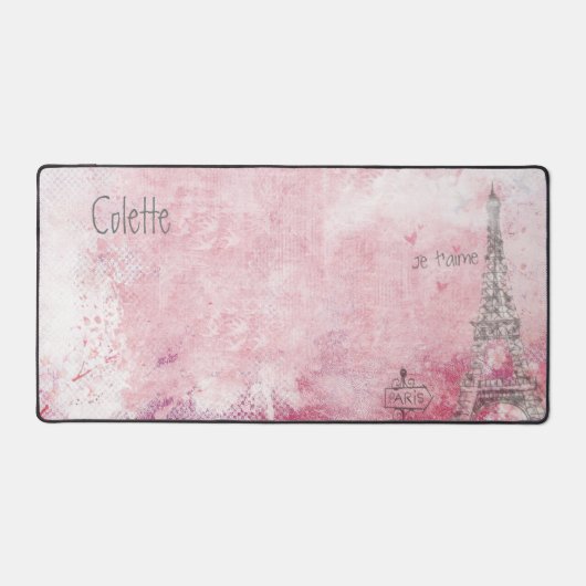  Roze Grijs Je T'aime Eiffeltoren Custom Bureaumat (Voorkant)