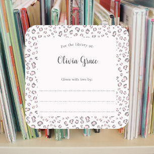 Roze Grijs Luipaard lijst met naam bookplate Vierkante Sticker