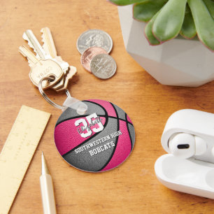Roze Grijs Meisje's Sport Basketbal Team Naam Sleutelhanger