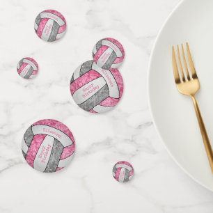 Roze Grijs Meisjes Volleybal Verjaardagsfeest Cust Confetti