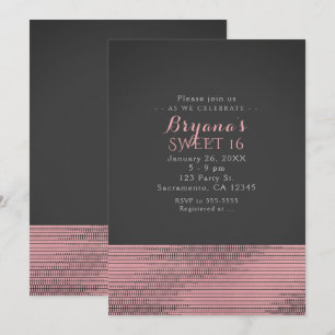 Roze & Grijs Moderne Glam Lovertjes Feest Uitnodig Kaart