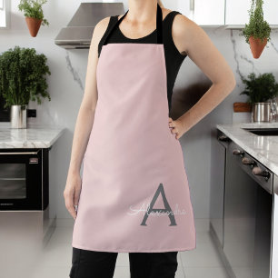 Roze Grijs Moderne Script Meisjesachtige Monogram Schort
