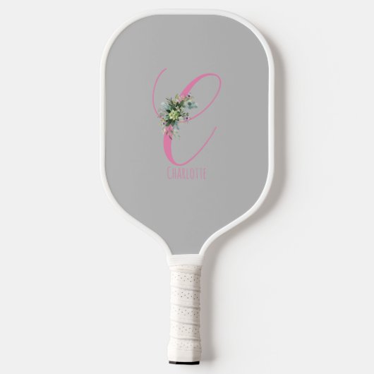 Roze grijs monogram bloem letter C Pickleball Paddle (Achterkant)