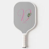 Roze grijs monogram waterverf bloem grijs pickleball paddle (Achterkant)