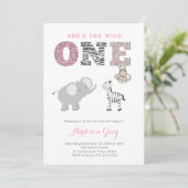 Roze grijs Oerwoud Safari eerste verjaardag voor m Kaart (Staand voorkant)