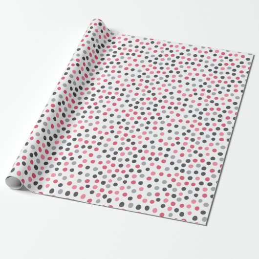 Roze Grijs Patroon Polka Dots Wrapping Paper Cadeaupapier (Uitgerold)
