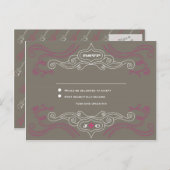 Roze & Grijs Rock 'n' Roll Muziek Thema Bruiloft Uitnodiging Briefkaart (Voorkant / Achterkant)