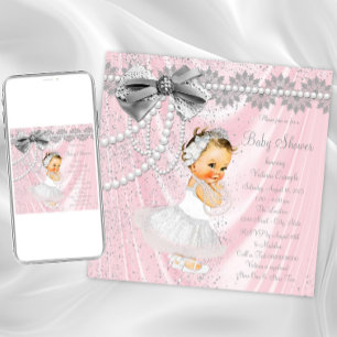Roze Grijs Satijn Parel Little Lady Baby shower Kaart