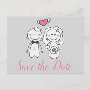 Roze & Grijs Save the Date Bruid, Bruidegom Verlov Briefkaart