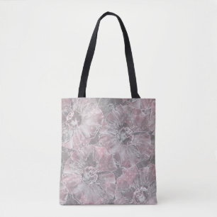 Roze, grijs, stijlvol, groot, bloemen, roze bloeme draagtas