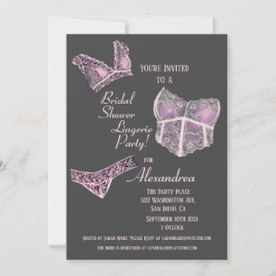 Roze Grijs Vrijgezellenfeest Lingerie Party Kaart