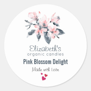 Roze & Grijs Waterverf Bloemen Kaars Zeep Biz Ronde Sticker