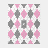 Roze grijs wit argyle plaid monogrammed fleece deken (Voorkant)