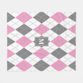 Roze grijs wit argyle plaid monogrammed fleece deken (Voorkant (Horizontaal))